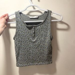 Gray tank top with tiny blue flowers
